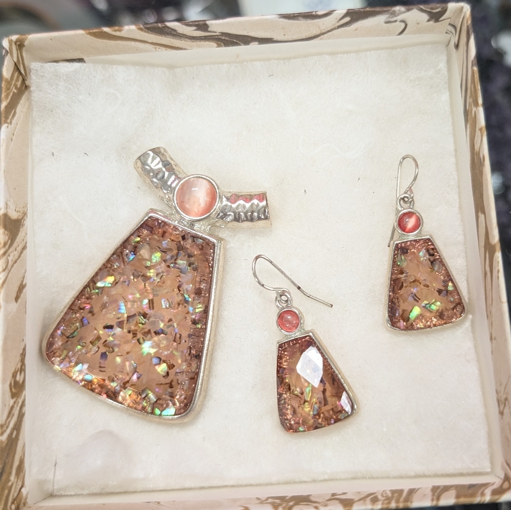 Pink and Silver Dangle Earrings with Mosaic Design